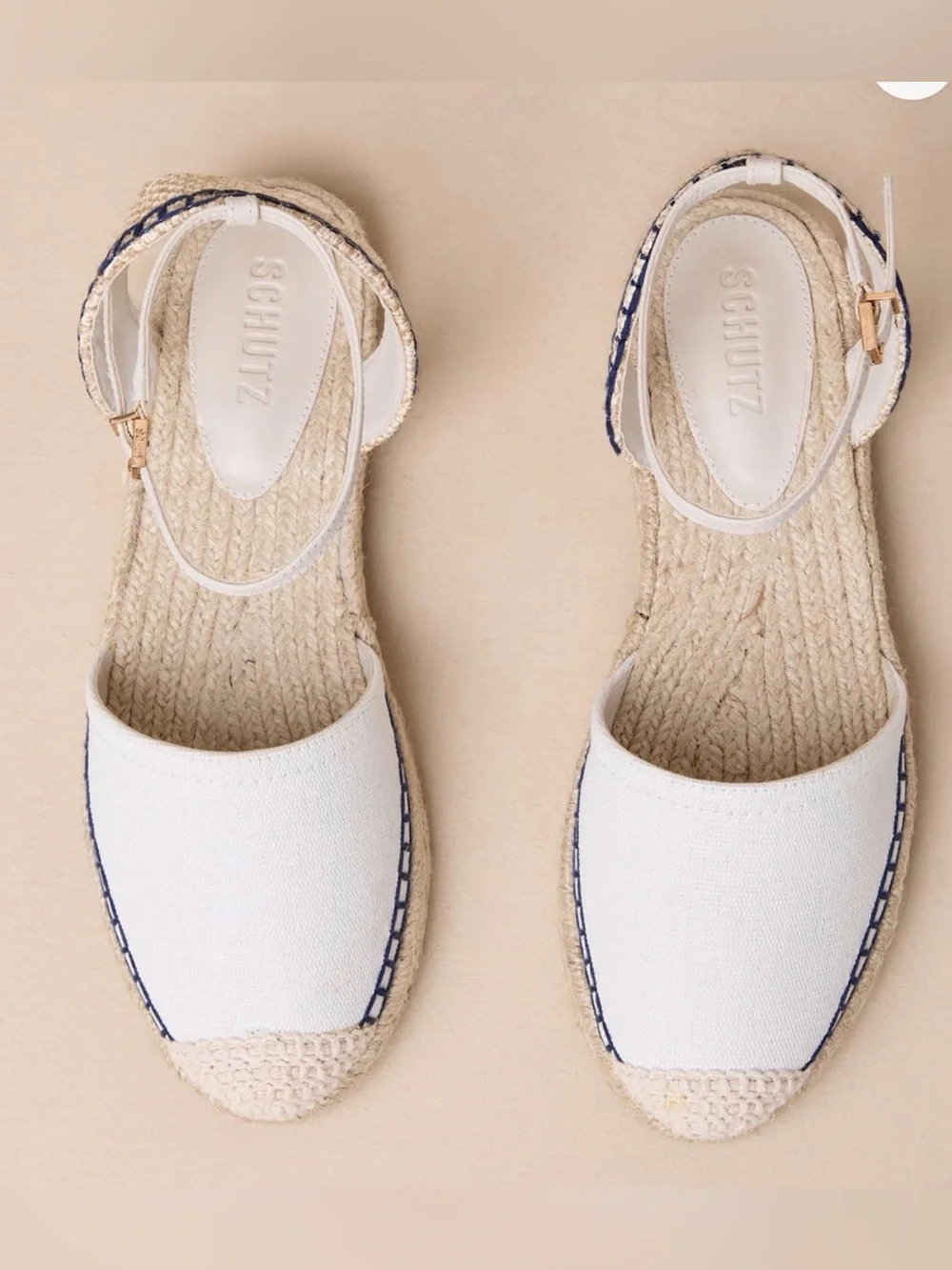Schutz Greeca Pearl Natural Embroidered Ankle Strap Espadrille Flats Size: 10B